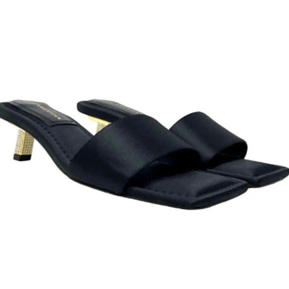New Good American Womens Black Satin Kickstand Slide Sandal Mules Black Size 9 - Picture 1 of 12